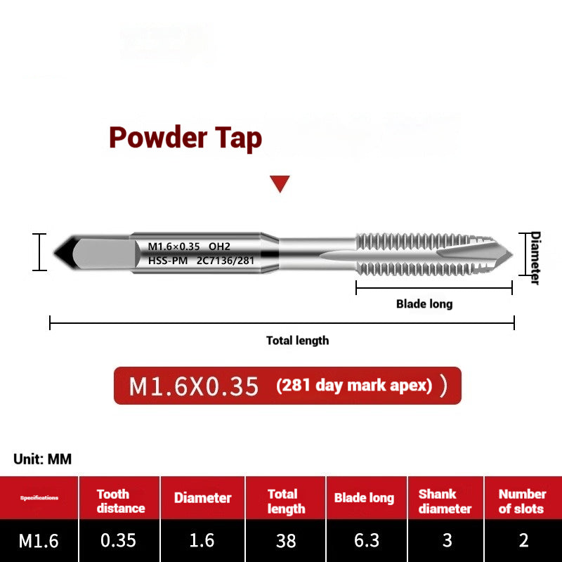 1107-OST powder high-speed steel taps Japanese standard apex screw tip spiral coarse teeth powder metallurgy tapping taps Shandong Denso Pricision Tools Co.,Ltd.